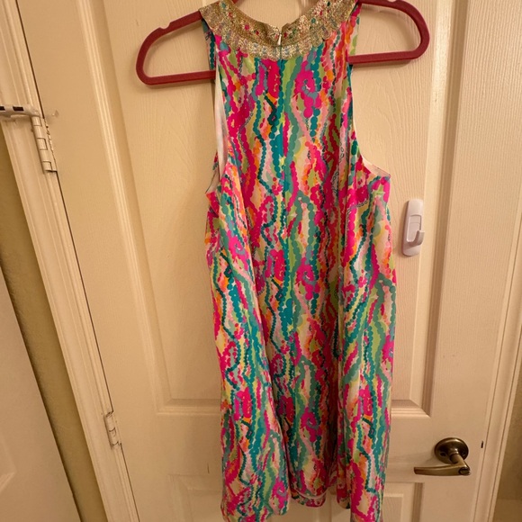 Lilly Pulitzer dressy swing dress with gold embroidered neckline size M - Picture 3 of 3